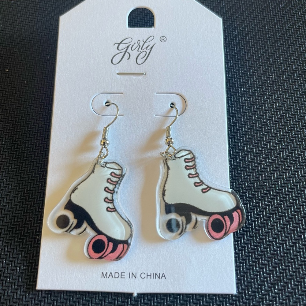 Girly White Roller Skates Costume Jewelry Earrings